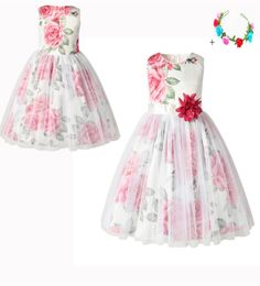 New Fashion Girls Party Dresses cute baby casual dress Rose printed Butterflies bowknot dress 3D Roses Printed clothes girls8412355