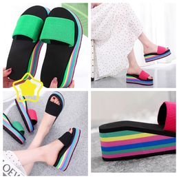 Slippers women's one-sided flip flops herringbone summer rainbow thick sole sandals high heels t outerwear casual beach wear GAI flip-flo platform babouche