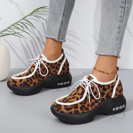 Casual Shoes 2024 Spring Thick Bottom Ladies Footwear Solid Colour Sneakers Leopard Lace Up Large Size Zapatos Para Mujeres