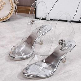 Dress Shoes Summer Walk Show Model High Heels Women Sandals Sexy Transparent Crystal Party Ladies Wedding Bridal Silver Big Size0MPO H240321