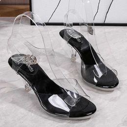 Dress Shoes Summer Walk Show Model High Heels Women Sandals Sexy Transparent Crystal Party Ladies Wedding Bridal Silver Big Size3JCH H240321