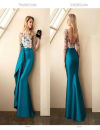 2020 Mermaid Prom Dresses Scoop Neck Beaded Appliqued Bow 34 Long Sleeves Evening Gown Ruffle Backless Floor Length Formal Party 4179168