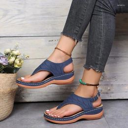 Dress Shoes 2024 Summer Women Strap Sandals Women's Flats Open Toe Solid Casual Rome Wedges Thong Sexy Ladies