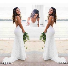 Mermaid Beach Lace Wedding Dresses 2019 Modest Fashion Spaghetti Backless Country Bohemian Fishtail Bridal Holiday Dress5712917