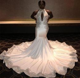 2019 White Long Black Girls Prom Dress Mermaid Appliques Formal Pageant Holidays Wear Graduation Evening Party Gowns Custom Made P6738773