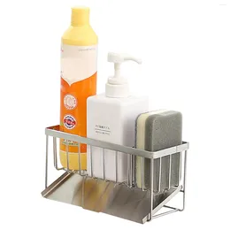 Kitchen Storage Sink Caddy Sponge Holder Brush With Drain Pan Tray Stainless Steel Rust-Proof Shelf