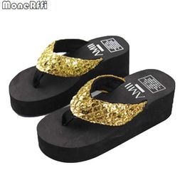 Slippers High Heels Flip Flops Women Summer Thick Bottom Sandals Platform Wedge Soft Fashion Shoes Ladies Beach Slides01671P H240322