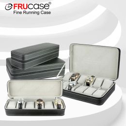 Cases FRUCASE Black Watch Box 6/12 Grids PU Leather Watch Case Watch Storage Box for Quartz Watcches Jewellery Boxes Display Best Gift