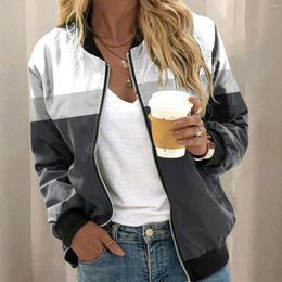 Women's Jackets Fashion Splice Print Long Sleeve Bomber Jacket Zipper Up Vintage Coat Tops Casual Slim Basic Ladies Outwear