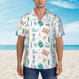 Men's Casual Shirts Travel Vacation Shirt Passport Holiday Suitcase Classic Hawaii Male Short Sleeve Stylish Oversize Blouses