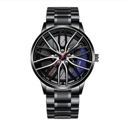 Armbanduhren Autouhren für HerrenWasserdichte Edelstahl-Quarz-Armbanduhr Sport-Herrenuhren mit Auto-Radfelgen-Naben-Design 240319