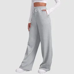 Women's Pants Wide Leg For Women Fleece Lined Sweatpants Straight Bottom Joggers Workout Solid Color Basic 2024