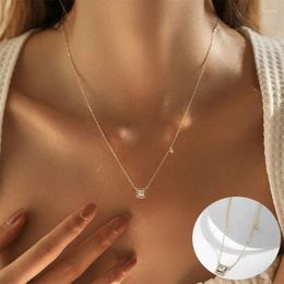 Chains 925 Sterling Silver Zircon Geometric Necklace For Women Girl Square Fine Chain Design Jewellery Party Gift Drop