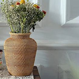 Rattan Woven Vase Art Fashion Tabletop Decoration Plants Flower Pot Faddish For Home Decor 240318