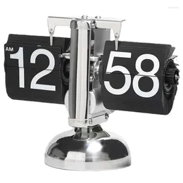 Table Clocks Small Scale Auto Flip Digital Clock Retro Over Stainless Steel Internal Gear Operated Quartz