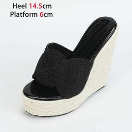 Dress Shoes 2023 New Straw Rope Weaving Wedge Sandals Designer Fashion Beach Summer Bohemian Style High Heels Womens Outdoor SlippersAPQY H240321