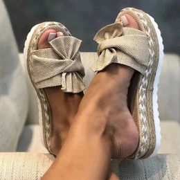 Slippers Women Heels Sandals Wedges Shoes Woman Platform Bow Sandalias jer Elegant Beach Summer H24032503