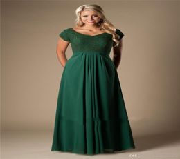 Vintage Green Lace Chiffon Modest Bridesmaid Dresses Long With Cap Sleeves Cheap Wedding Party Dresses Aline Maids of Honor Dress3483281