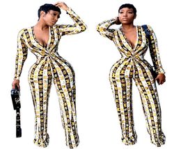 women sexy elegant overalls jumpsuits multi stripes pattern print long sleeve wrap v fleece full length jumpsuit fashion clothes2670017