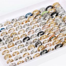 Cluster Rings Wholesale 36Pcs/Lots Stainless Steel Men Women Fashion Crystal Stripe Printing Love Mix Styles Jewelry Accessories Gifts