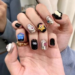 False Nails 10Pcs /Set Full Cover Press On Diy Pure Handmade Patch Removable Fake Candy Cartoon Star Eyes