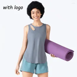 Active Shirts AL Quick Drying Sports Vest Women Loose Slimming Training Cover Up Shirt With Cut Casual Running Fitness Yoga Top T-shirt