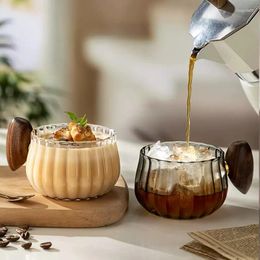 Mugs Stripe Heat-resistant High Boron Silicon Glass Coffee Mug With Wooden Handle Ice American Latte Cup Breakfast Milk Tea