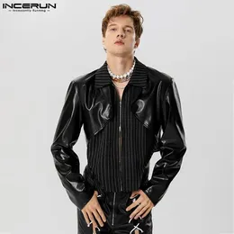 Men's Jackets INCERUN Tops 2024 American Style Handsome Mens Truncated Arc Hem Design Coats Casual Solid Lapel PU Fabric S-5XL