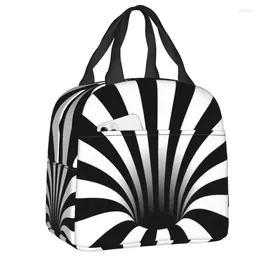Storage Bags Abstract Hole Insulated Bag Leakproof Optical Illusion Black And White Lines Cooler Thermal Lunch Box Office Travel