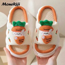 Slippers New Cow Women Shoes Summer Linen Indoor Non-Slip Cute Cartoon Sandals House Flip Flops Kaii Slides Ladies01QMQ5 H2403227T7X H240322