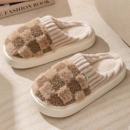 Slippers Fashionable Couples Winter Toe Packaging Warm and Smooth Cotton Thick Soft Sole Slide Mens Floor Flat Home Anti slip Shoes H24032501