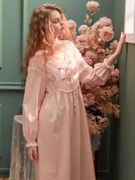 Women's Sleepwear Sweet Cotton Princess Long Sleeve Elegant Female Solid Colour Nightgowns Girls Spring Loose Nightwear