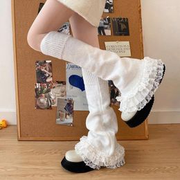 Women Socks Lace Ruffle Knit Leg Warmers Y2K Aesthetic Punk Gothic Lolita Kawaii Boot Cuffs Stockings For Autumn Winter