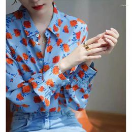 Women's Blouses Vintage Floral Print Blouse Women Loose Elegant Shirt Long Sleeve Tops 2024 Spring Summer