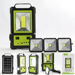 Solar Lighting System with 3 Square LED Bulbs, solar panel, flood light and USB cable, Complete solar lighting kit