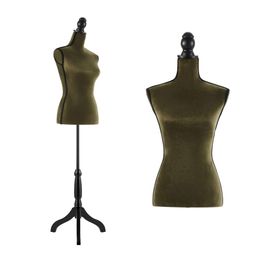 Encomle Green Dress Form Female Torso, Height Adjustable Mannequin Body with Stand for Sewing, Display, Beige