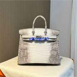Tote Bags Himalaya Crocodile Handbag Genuine Handmade Wax Thread Sewn Bk25cm Platinum Bag Nile Crocodile Himalayan Silver Buckle Handbag fo have logo HBL4VV