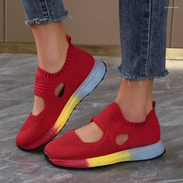 Casual Shoes Women Woman Platform Sneakers Hollow Fabric Running Dazzle Color Match Sole Ladies Loafers Size 45 Neon