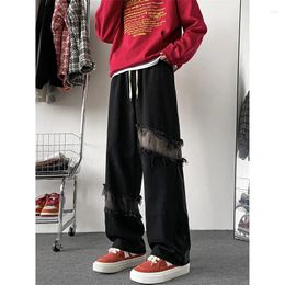 Men's Jeans Spring Autumn Mens Casual Loose High Street American Retro Wide Leg Men Solid Straight Pants Man Trousers C44