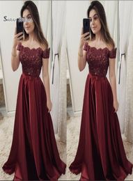 2020 Satin Beads Off The Shoulder A Line Prom Dress Short Sleeves Sexy Evening Dress Formal Party Wear3519768