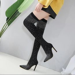 Boots Fashion Women Boots 12CM Thin High Heels Pointed Toe SlipOn OvertheKnee British Style Korean Style Sock Boots Womens Shoes