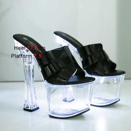 Dress Shoes 17.5CM Nightclub Luminous High Heels Crystal Soles LED Light-up Sandals Womens Pumps Summer Catwalk Slippers Pole DanceEY4S H240321