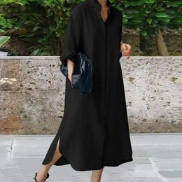 Casual Dresses Women Long Lapel Dress Elegant Maxi Shirt For Stylish Irregular Hem Sleeve Single-breasted Spring