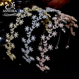 ASNORA Luxury Cubic Zirconia Vines Flowers Tiaras Bridal Crystal Headband Crown Wedding Hair Accessories Bridesmaid Jewelry 240311