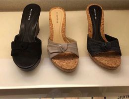 Dress Shoes 2019 Fashion Slippers Women Summer High Heel9.5cm Flock Platform Sandals Ladies Wedges Flip Flops Female H240325