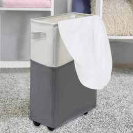 Laundry Bags 22.8 In Collapsible Hamper Rolling Slim Basket On Wheels With Handles Clothes Storage Standable Corner Bin Large