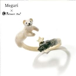 White weasel three-dimensional ferret winter cute women forest series sweet ring 240312