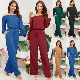 Bikini Cover Up Beach Outing Bathing Suit Women 2024 Winter One Shoulder Long Sleeve High Waist Trimming Jumpsuit With Leg