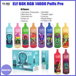 Genuine ELF BOX 14000 Puffs Pro Disposable Vape 600mAh Type-C E Cigarette 25ml puff 14k Vape pen Puff bar Cartridge pod RGB light kit vs BANG 15K Digital