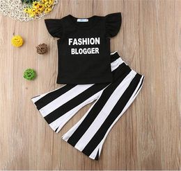 Baby Kids Girls Clothes Summer Girls Tshirt Trousers 2 Piece Sets Kids Designer Clothes Ruffle Letter Tshirt Striped Trousers 388204250